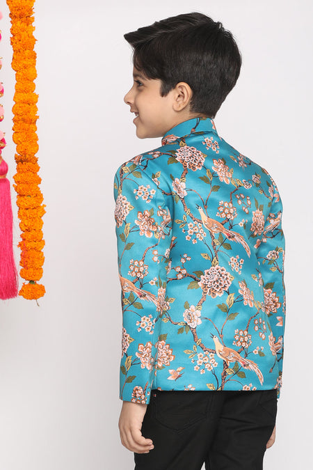 VASTRAMAY Multicolor-Base-Turquoise Baap Beta Jodhpuri Set